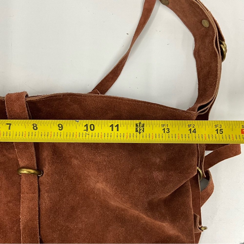 Free People Leather Suede Hobo Bag Brown Slouchy Fringe Western Boho - Picture 14 of 15
